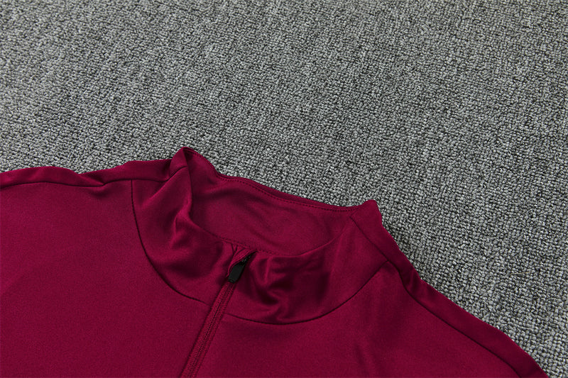 Barcelona 26/27 Maroon/Navy/Gold Trim Quarter-Zip Long Sleeve Tracksuit