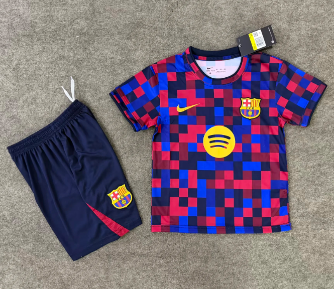 Barcelona 26/27 Red/Blue Checkered Training Kids Jersey Set