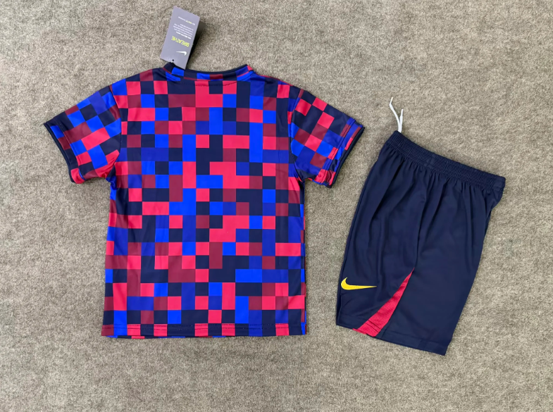 Barcelona 26/27 Red/Blue Checkered Training Kids Jersey Set