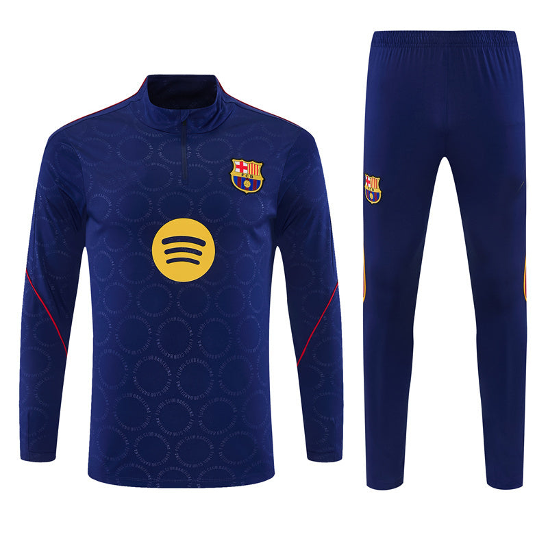 Barcelona 26/27 Royal Blue/Red Trim Stamped Design Long Sleeve Tracksuit
