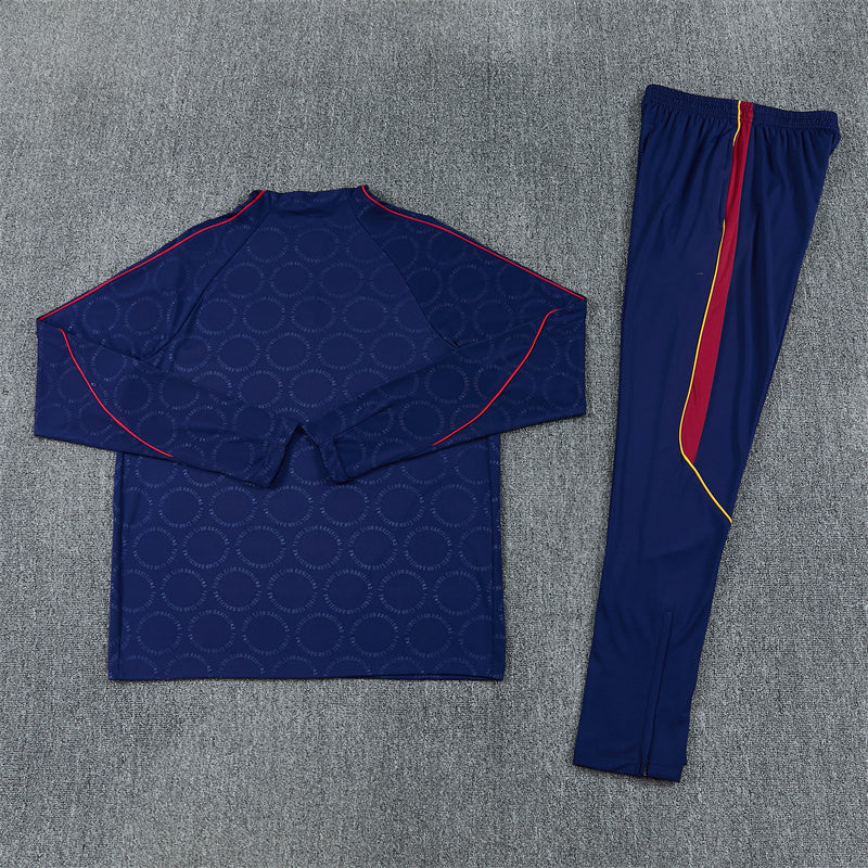 Barcelona 26/27 Royal Blue/Red Trim Stamped Design Long Sleeve Tracksuit