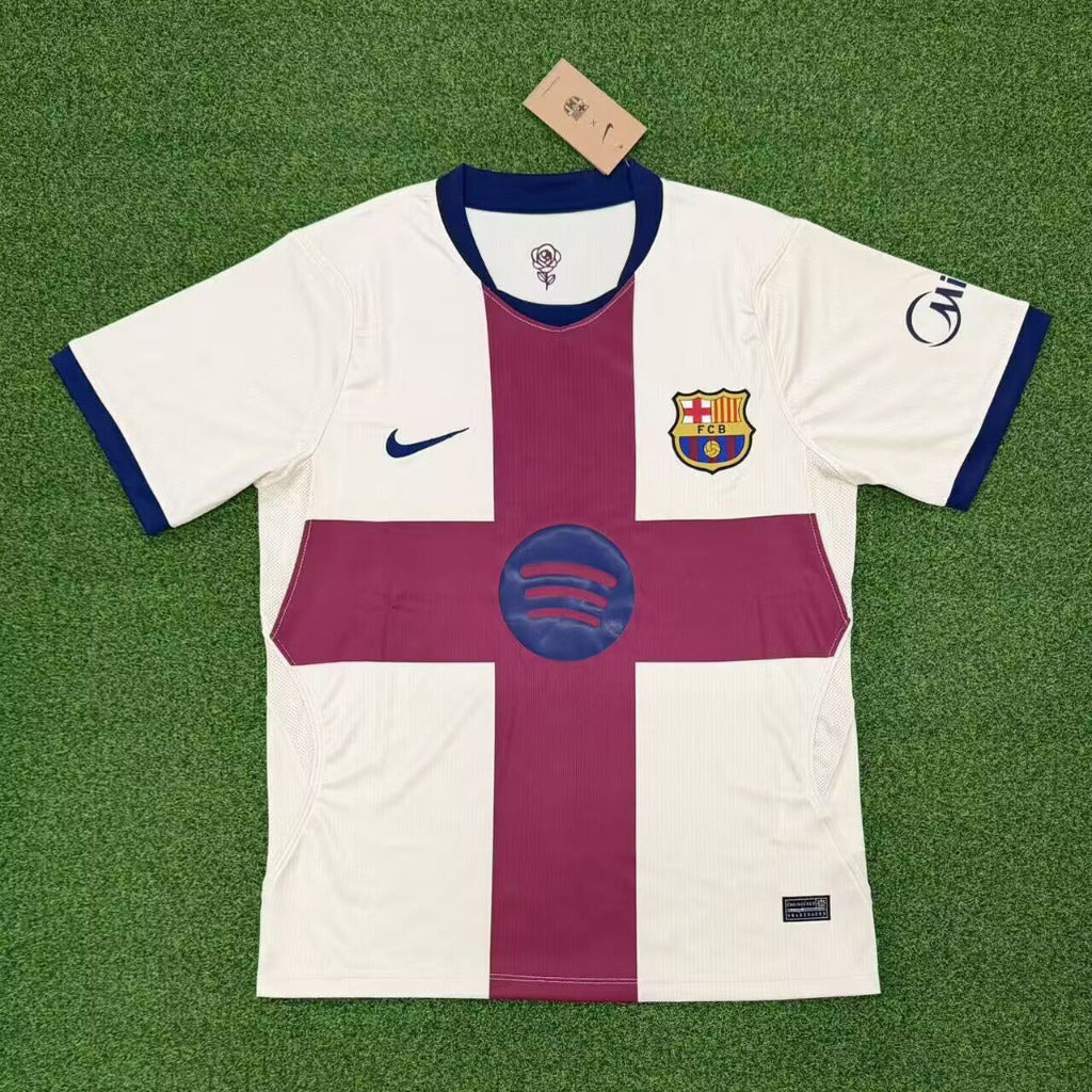 Barcelona 26/27 White/Red Cross/Blue Trim 4th Jersey