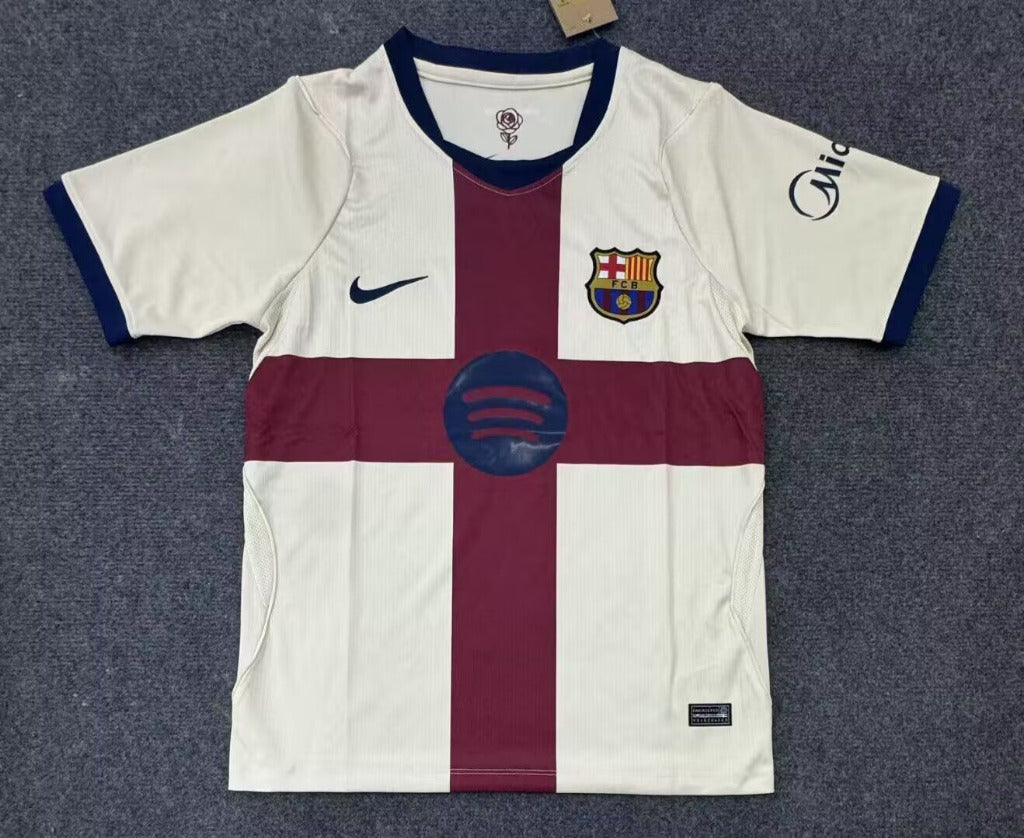 Barcelona 26/27 White/Red Cross/Blue Trim 4th Jersey