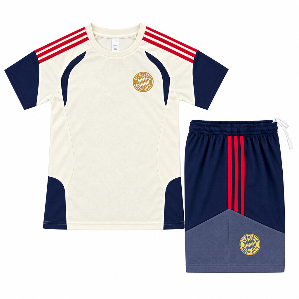 Bayern 26/27 Beige/Blue/Red 3 Stripes Training Kids Jersey Set