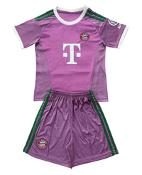Bayern Munich 26/27 Purple/White and Green Stripes Goalkeeper Kids Jersey Set