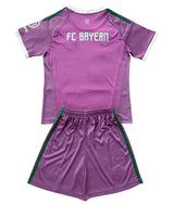 Bayern Munich 26/27 Purple/White and Green Stripes Goalkeeper Kids Jersey Set