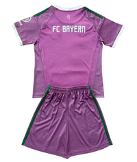 Bayern Munich 26/27 Purple/White and Green Stripes Goalkeeper Kids Jersey Set