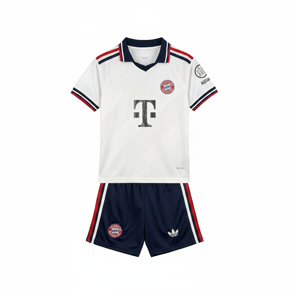 Bayern Munich 26/27 White/Red and Blue Trim Away Kids Jersey Set