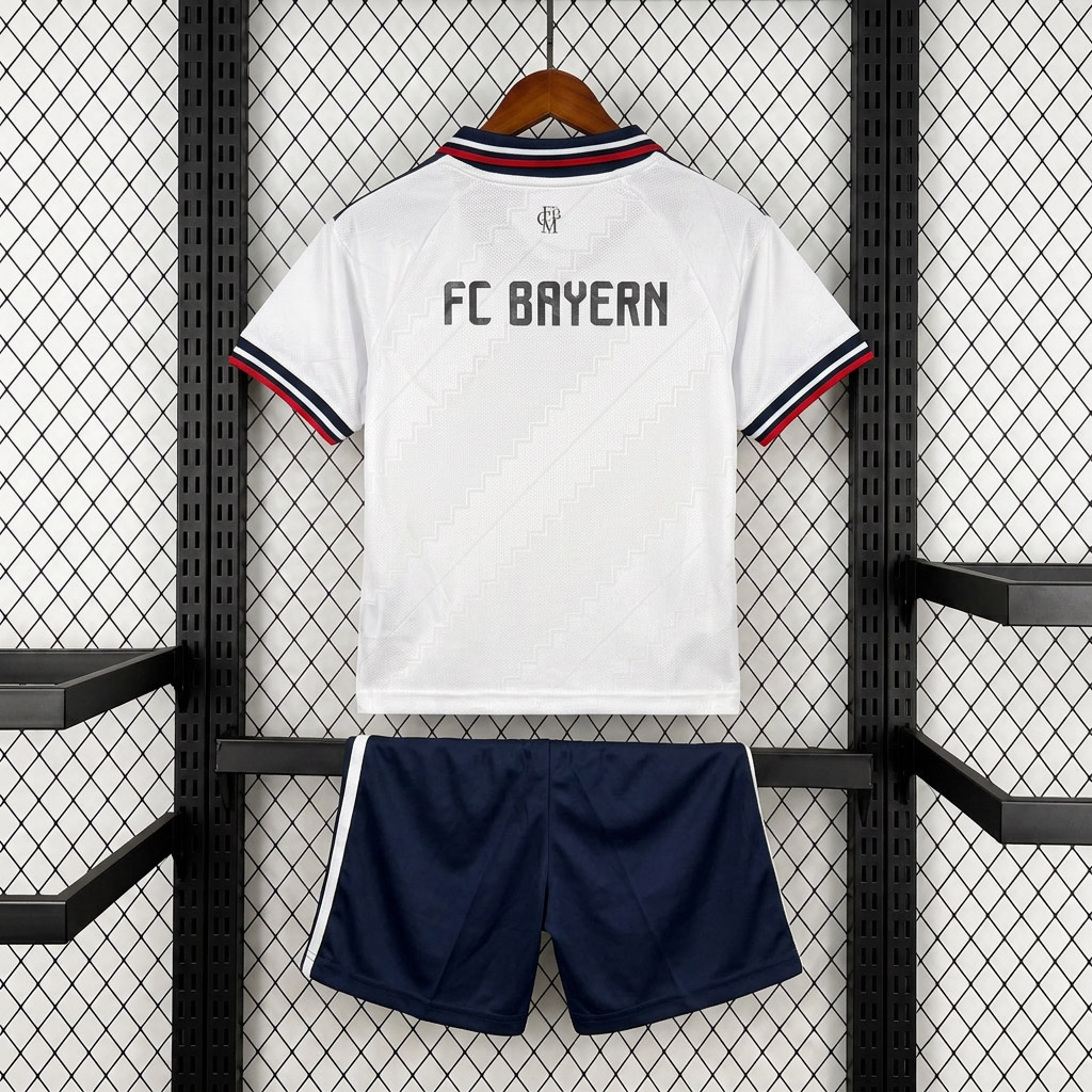 Bayern Munich 26/27 White/Red and Blue Trim Away Kids Jersey Set