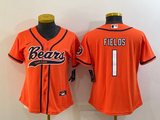Bears 2022/23 Fields #1 Orange/Navy/White Women NFL Baseball Style Jersey