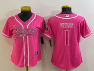 Bears 2022/23 Fields #1 Pink/White Women NFL Baseball Style Jersey