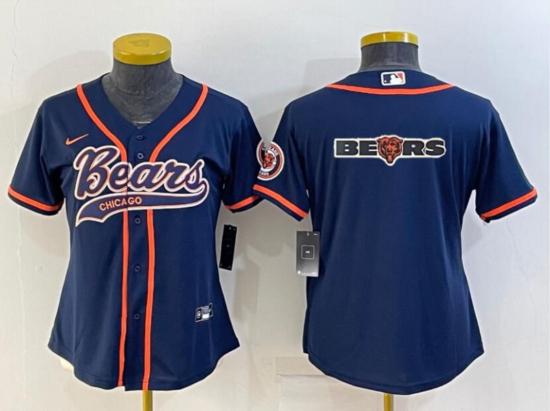 Bears 2022/23 Navy/Orange Women NFL Baseball Style Jersey