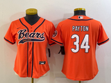 Bears 2022/23 Payton #34 Orange/Navy/White Women NFL Baseball Style Jersey