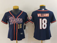 Bears 2022/23 Williams #18 Navy/Orange Women NFL Baseball Style Jersey
