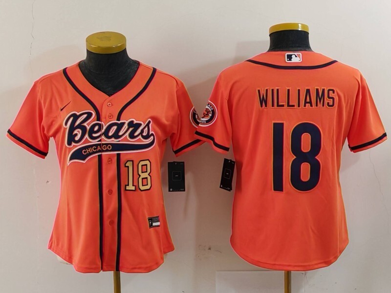 Bears 2022/23 Williams #18 Orange/Navy Women NFL Baseball Style Jersey