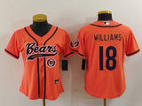 Bears 2022/23 Williams #18 Orange/Navy Women NFL Baseball Style Jersey