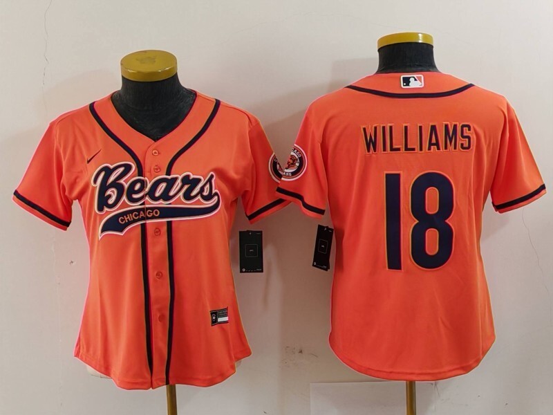 Bears 2022/23 Williams #18 Orange/Navy Women NFL Baseball Style Jersey
