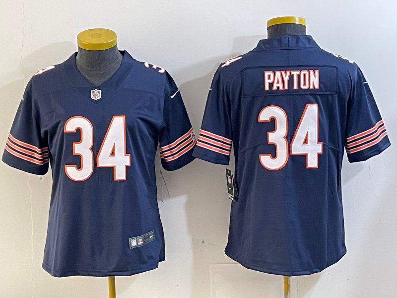 Bears 26/27 Payton #34 Navy/White/Red Women NFL Jersey