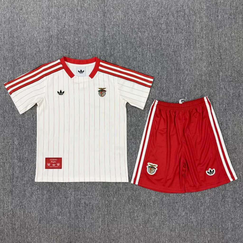 Benfica 2002/03 Retro White/Red Stripes Kids Jersey Set