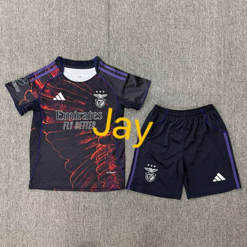 Benfica 25/26 Black/Purple Forth Special Kids Jersey Set