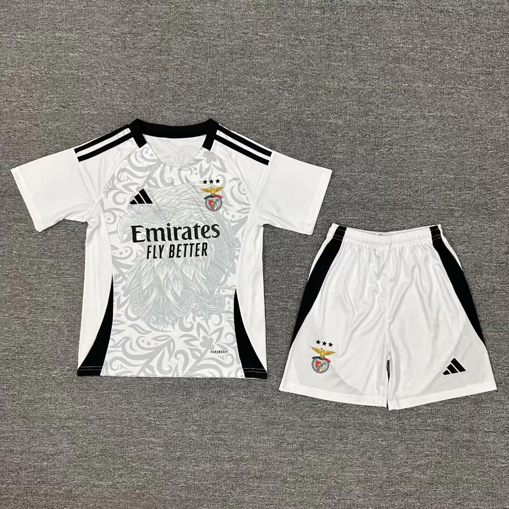 Benfica 25/26 White/Black Away Kids Jersey Set