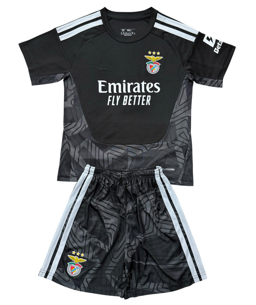 Benfica 26/27 Black/White Shoulder Stripes Goalkeeper Kids Jersey Set