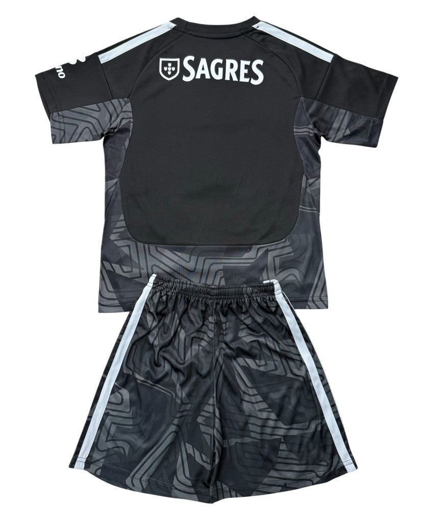 Benfica 26/27 Black/White Shoulder Stripes Goalkeeper Kids Jersey Set