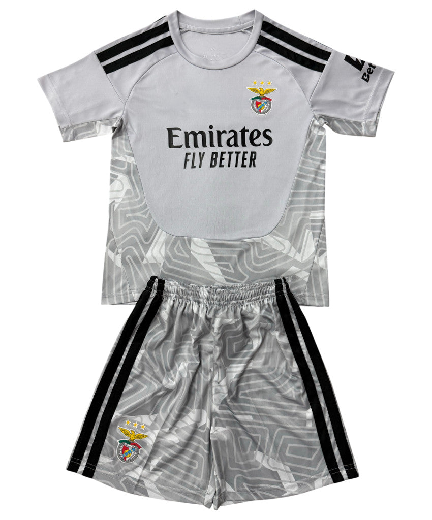 Benfica 26/27 Gray/Black Shoulder Stripes Goalkeeper Kids Jersey Set