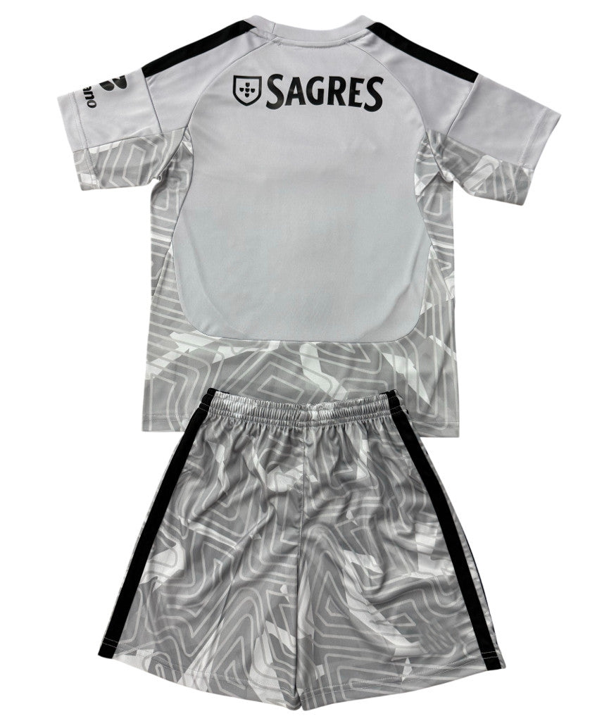 Benfica 26/27 Gray/Black Shoulder Stripes Goalkeeper Kids Jersey Set