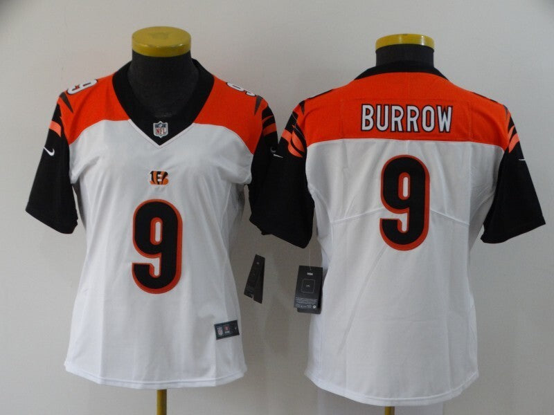 Bengals 2021/22 Burrow #9 White/Black/Orange Women NFL Jersey