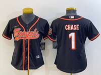 Bengals 2021/22 Chase #1 Black Women Baseball Style Jersey