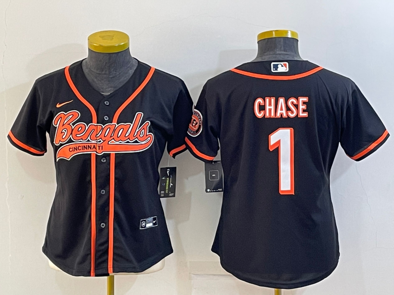 Bengals 2021/22 Chase #1 Black Women Baseball Style Jersey