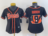 Bengals 2022/23 Burrow #9 Black/Orange Women Baseball Style Jersey