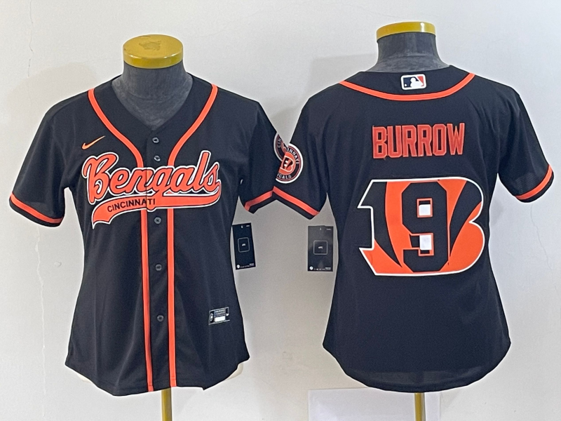Bengals 2022/23 Burrow #9 Black/Orange Women Baseball Style Jersey