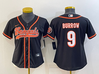 Bengals 2022/23 Burrow #9 Black/Orange Women Baseball Style Jersey