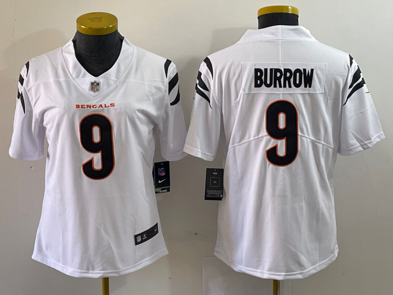 Bengals 2022/23 Burrow #9 White Women NFL Jersey