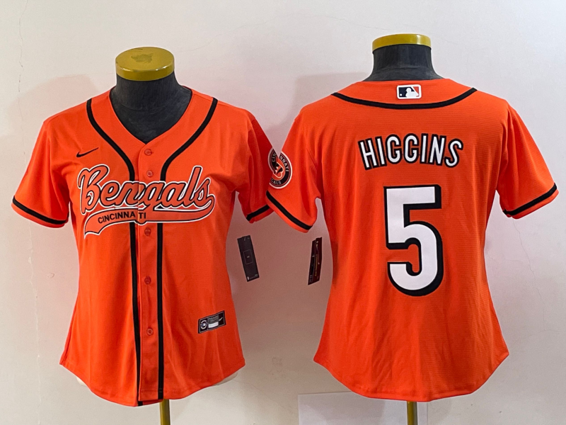 Bengals 2022/23 Higgins #5 Orange Women Baseball Style Jersey