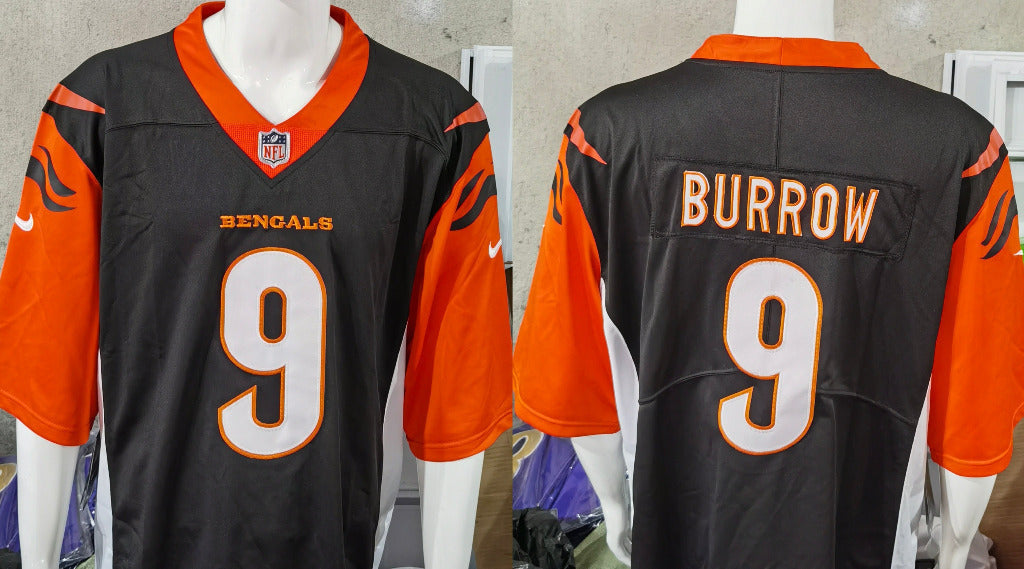 Bengals 25/26 Burrow #9 Black/Red NFL Game Jersey