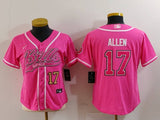 Bills 2023/24 Allen #17 Pink/White Women NFL Baseball Style Jersey