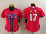 Bills 2023/24 Allen #17 Red/Blue/White Women NFL Baseball Style Jersey