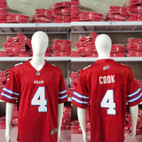 Bills 25/26 Cook #4 Red NFL Game Jersey