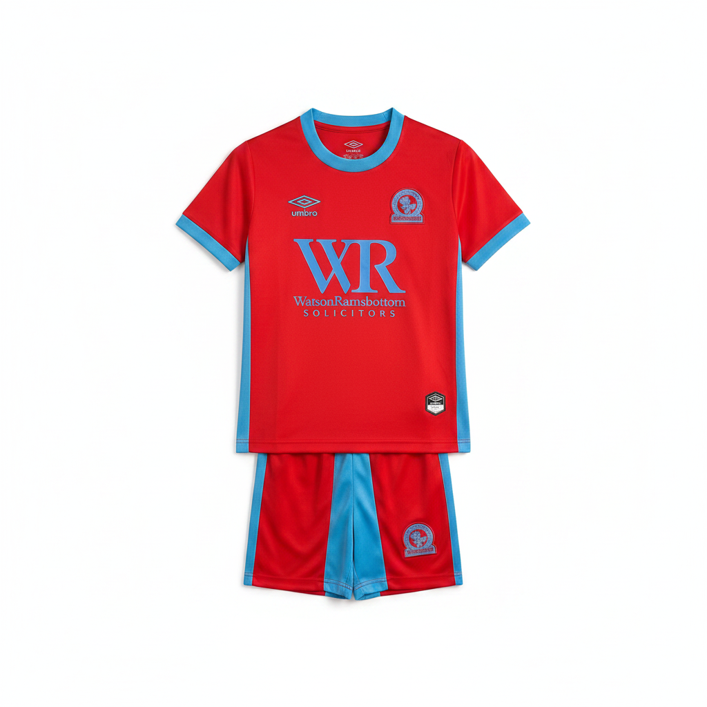 Blackburn Rovers 26/27 Red/Blue Trim Away Kids Jersey