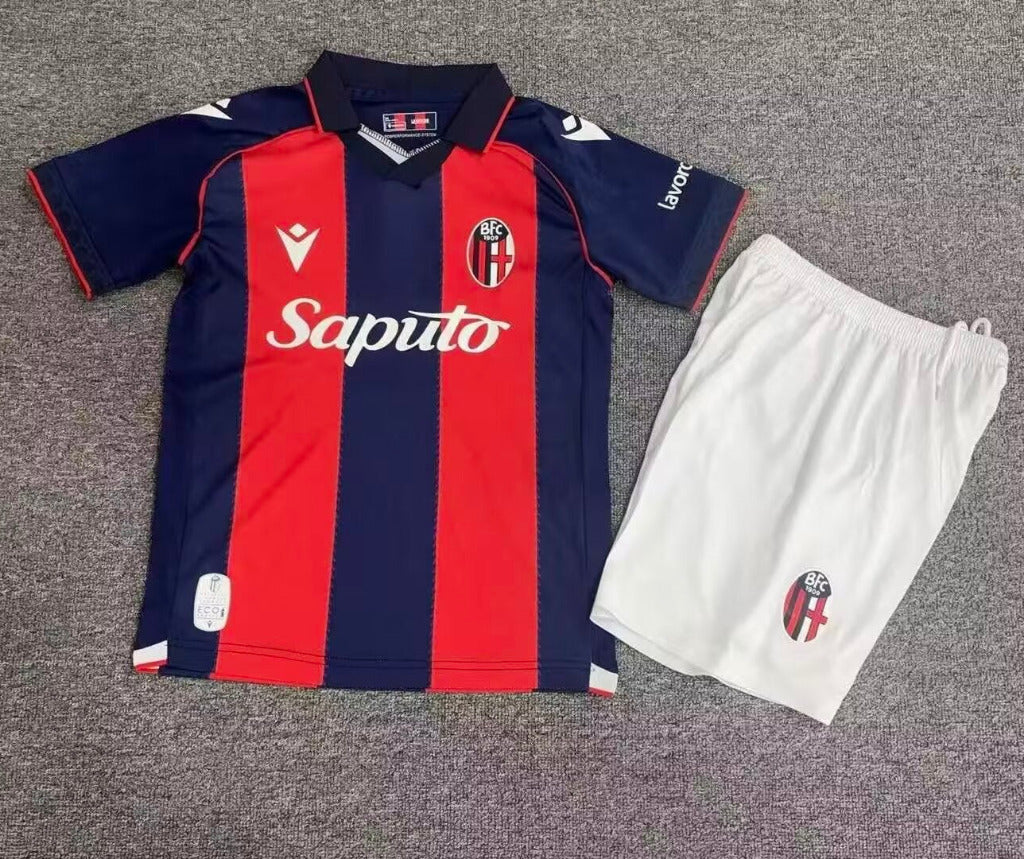 Bologna 26/27 Vertical Red/Blue Stripes Home Kids Jersey Set