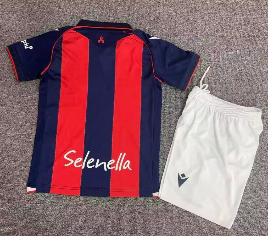 Bologna 26/27 Vertical Red/Blue Stripes Home Kids Jersey Set