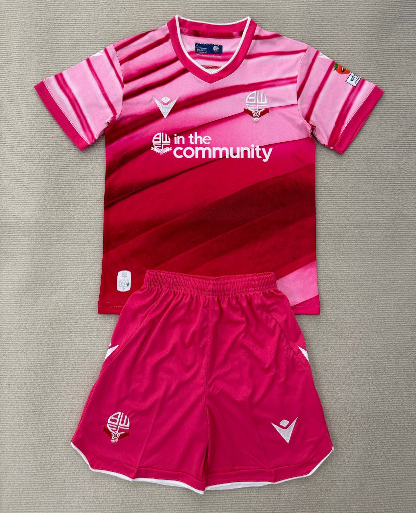 Bolton 25/26 Red/Pink Third Kids Jersey Set