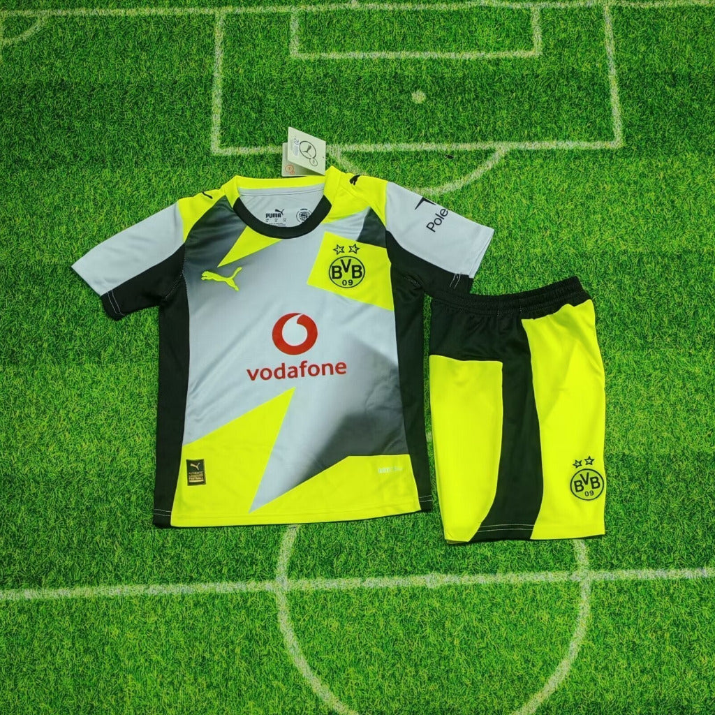 Borussia Dortmund 25/26 Gray/Green Away Kids Jersey Set