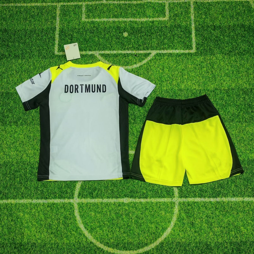 Borussia Dortmund 25/26 Gray/Green Away Kids Jersey Set