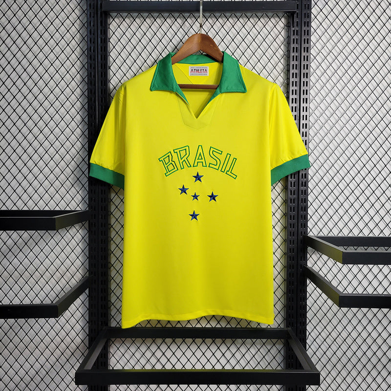 Brazil 1958 Vintage Retro Yellow Home Jersey