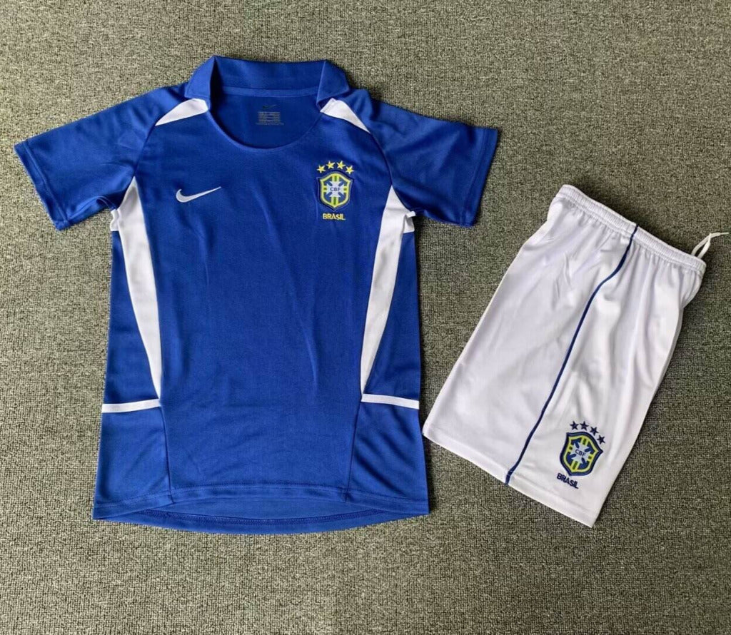 Brazil 2002 Vintage Retro Away Kids Jersey Set