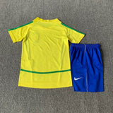 Brazil 2002 Vintage Retro Home Kids Jersey Set
